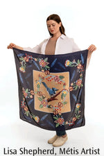 Lisa Shepherd Blue Jay at the Crossing Scarf- Long Scarf in Satin Charmeuse