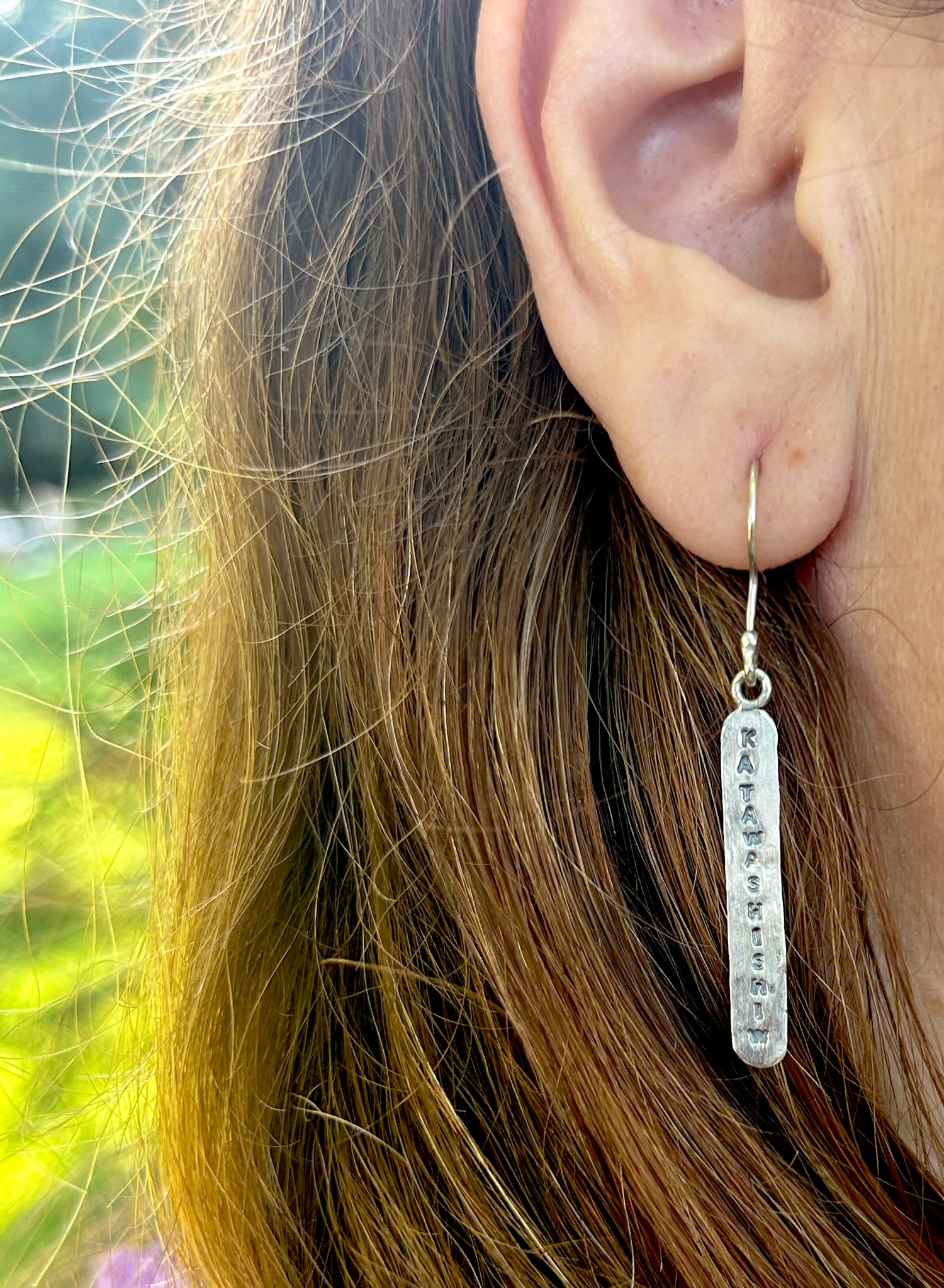Tarob Silver Word Stamp Earrings