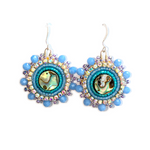 OceanloverJen Blue Beaded Flat Stitch Earrings
