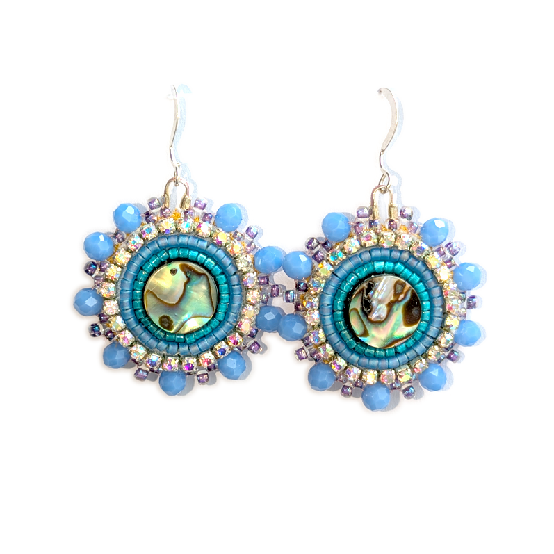 OceanloverJen Blue Beaded Flat Stitch Earrings