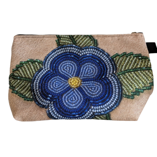 Lynette La Fontaine Small Expandable Blue Beaded Flower Bag Métis Trading Post