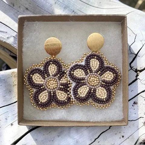 White Rabbit Auntie Heritage Flower Earrings- Lilac, Cream, Pink & 14k Gold Detailing