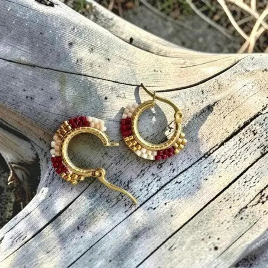 White Rabbit Kookum Beaded Baby Hoops Métis Trading Post