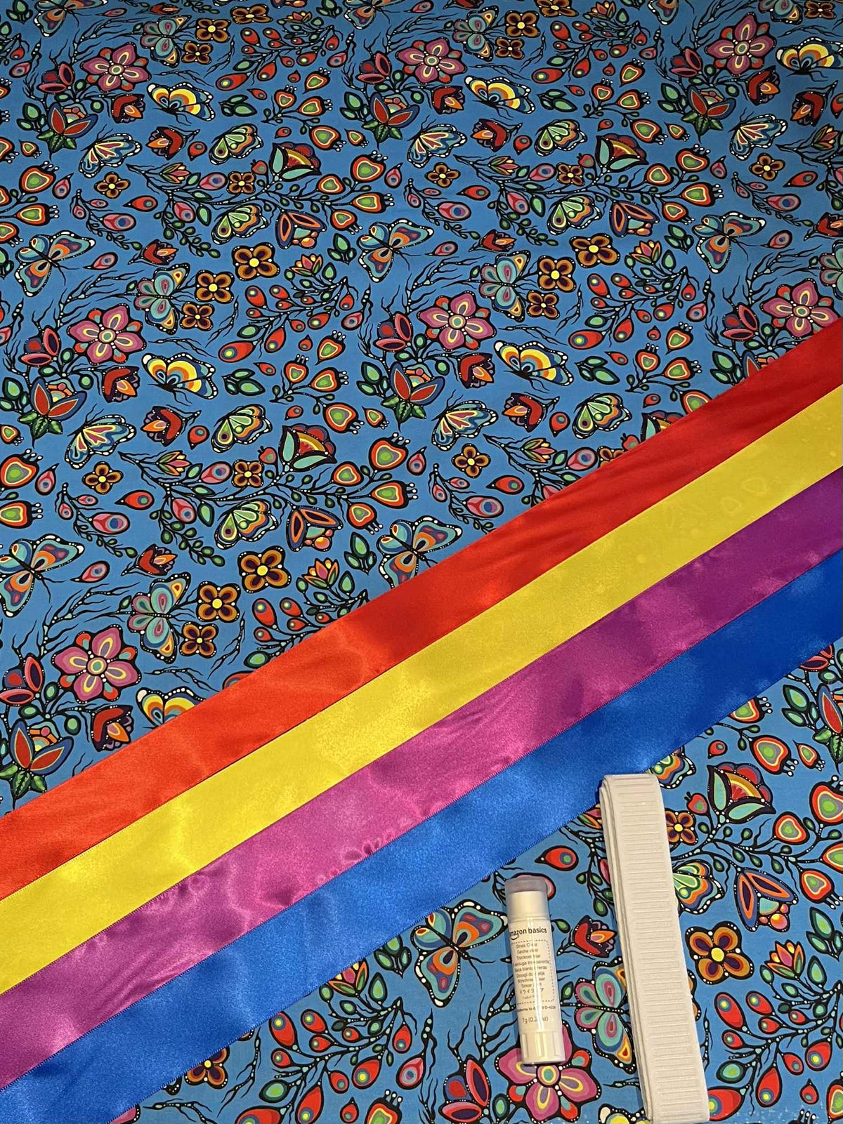 Sandra's Métis Creations Ribbon Skirt Kit- Jackie Traverse  Blue Floral Design Métis Trading Post