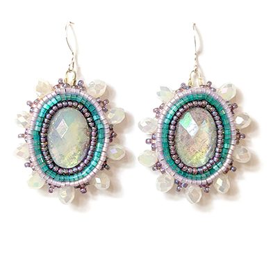 OceanloverJen White Glass Oval Beaded Earrings
