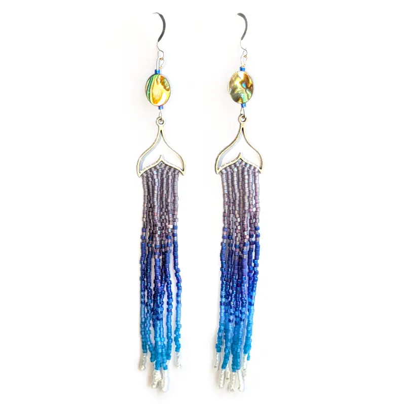 OceanLoverJen Earrings - Whale Purple Blue Fringe Métis Trading Post