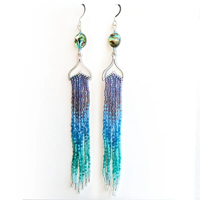 OceanLoverJen Earrings - Whale Purple & Turquoise Fringe Métis Trading Post