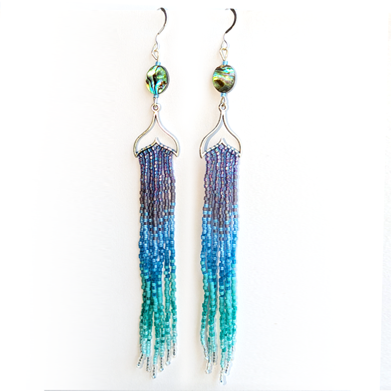 OceanLoverJen Earrings - Whale Purple & Turquoise Fringe