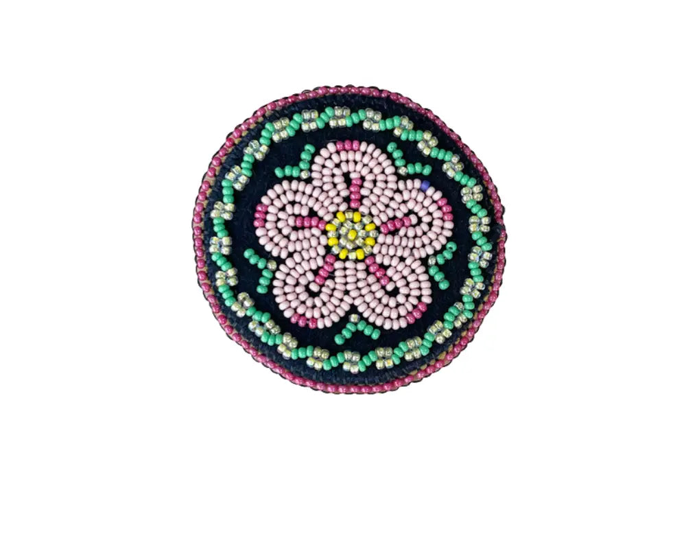 Kats Klein Métis Rose Beaded Pin- Light Rose & Green