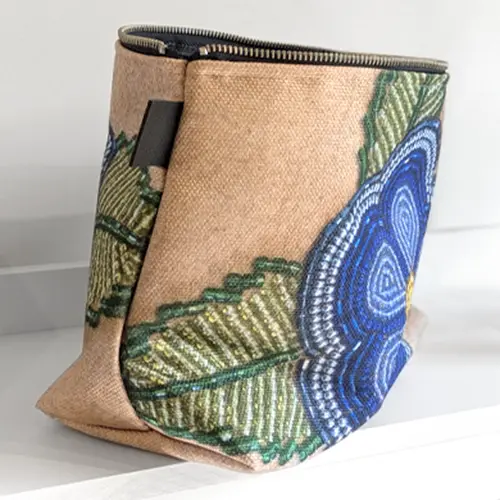 Lynette La Fontaine Large Expandable Blue Beaded Flower Bag Métis Trading Post