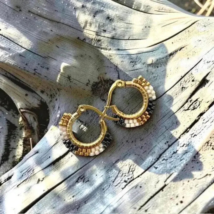White Rabbit Kookum Beaded Baby Hoops Métis Trading Post