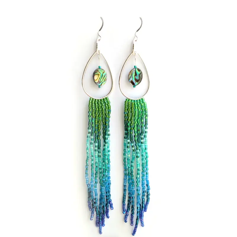 OceanloverJen Oval with Blue Green Fringe Earrings Métis Trading Post