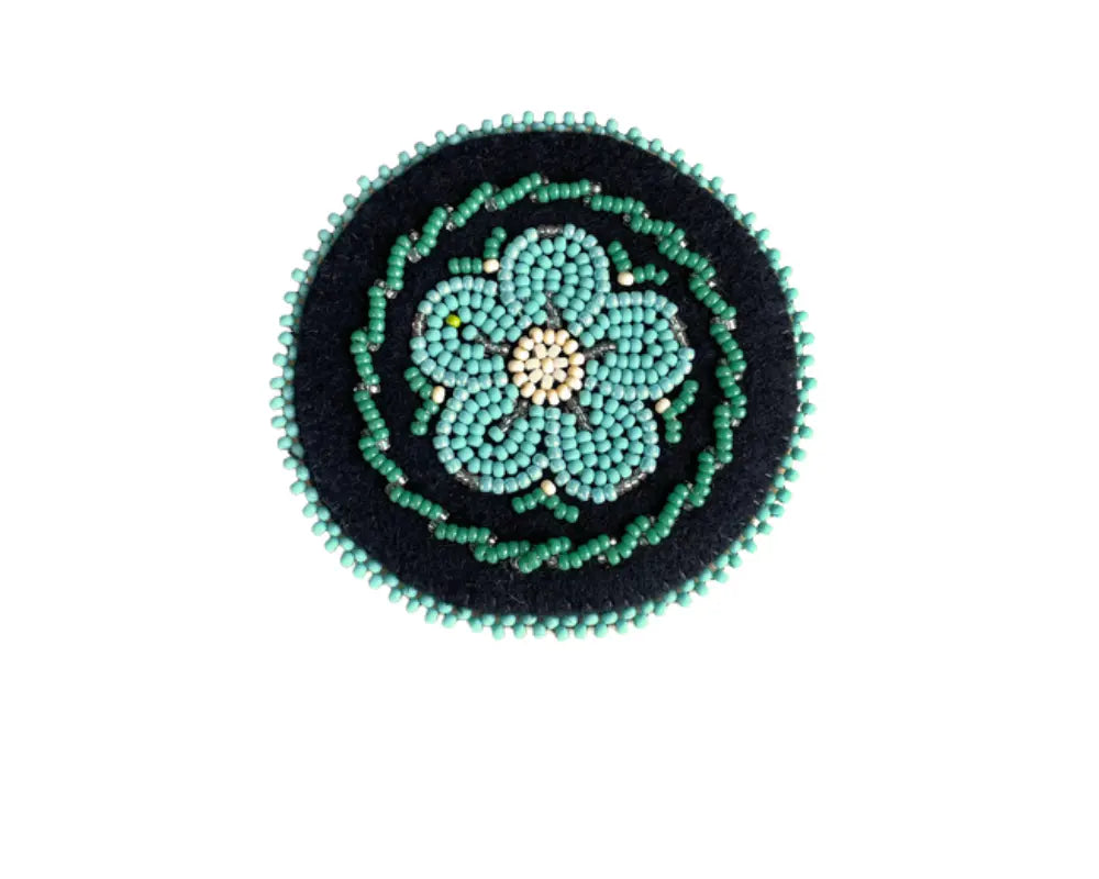 Kats Klein Métis Rose Beaded Pin- Teal & Green