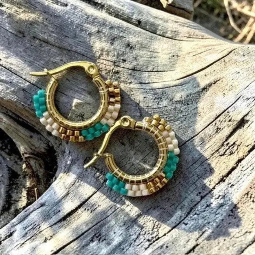 White Rabbit Kookum Beaded Baby Hoops Métis Trading Post