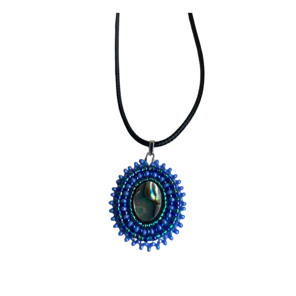 OceanloverJen Blue Flatch Stitch with Abalone Necklace