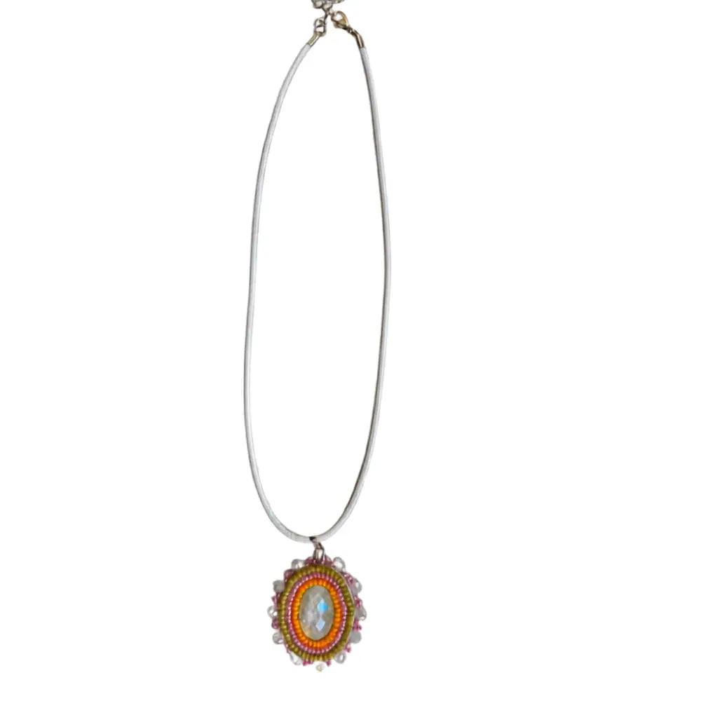 OceanLoverJen White, Orange & Pink Jewel Flat Stitch Pendant