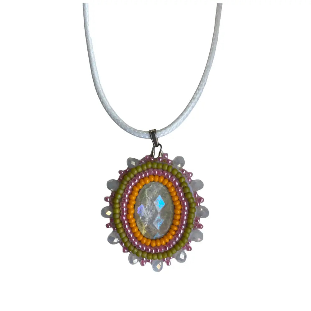 OceanLoverJen White, Orange & Pink Jewel Flat Stitch Pendant