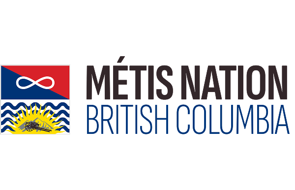 Logo of Métis Nation British Columbia with two flags on a white background